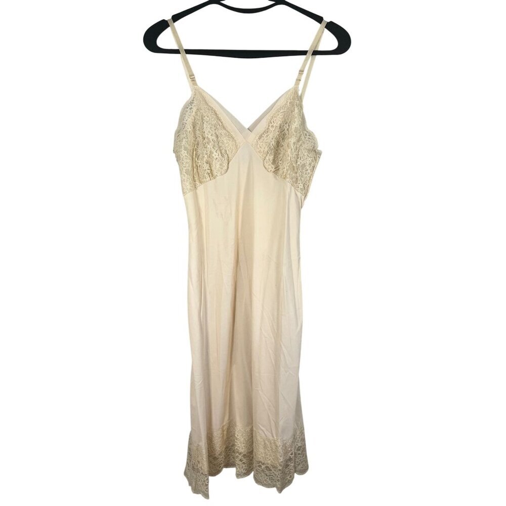 Vintage Floral Lace Slip Lingerie Dress 34 Cream Sexy Feminine‎ Nightgown 60s